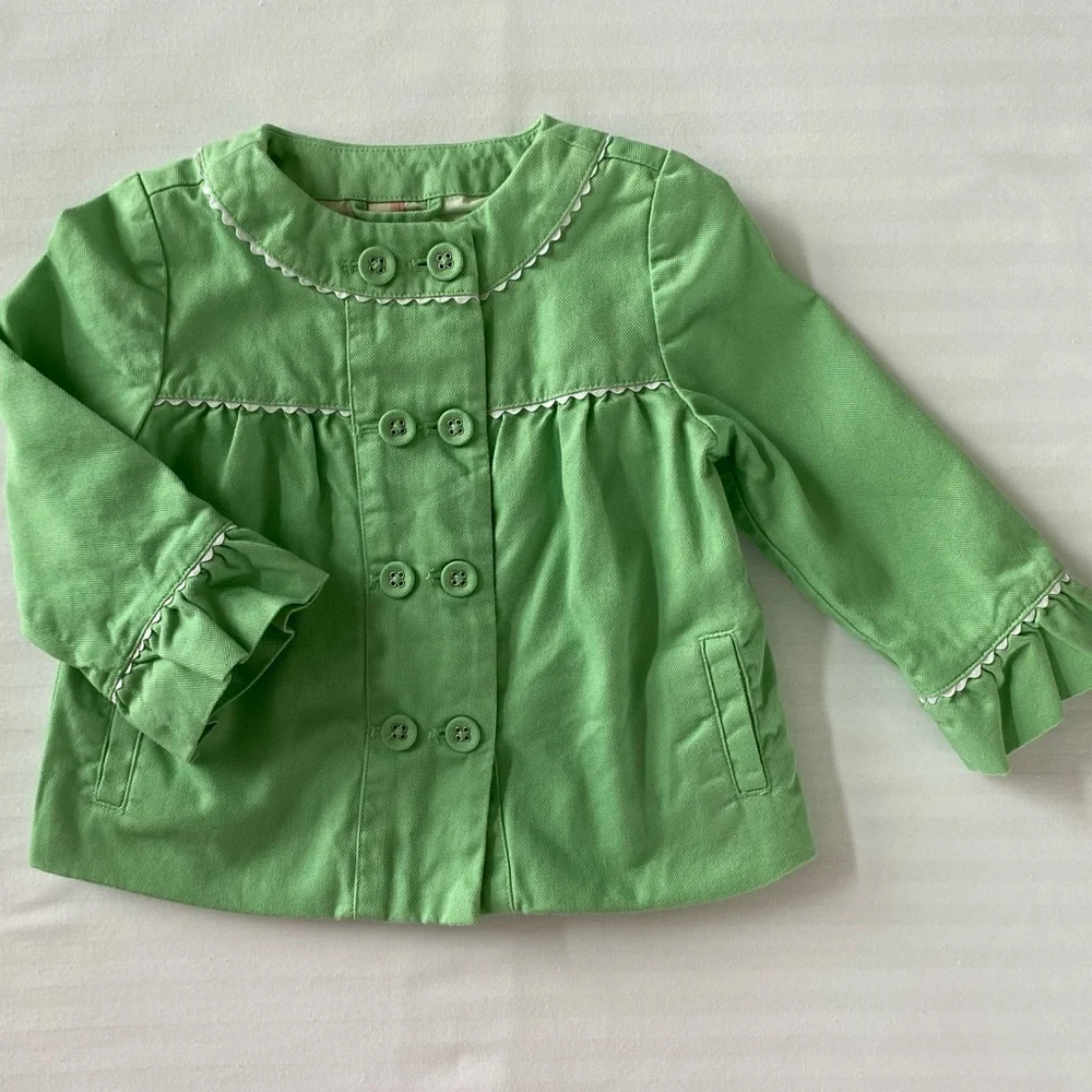 Janie Jack Jacket Size 6 12 Months Green Spring Coat Easter Lined Girls Pockets